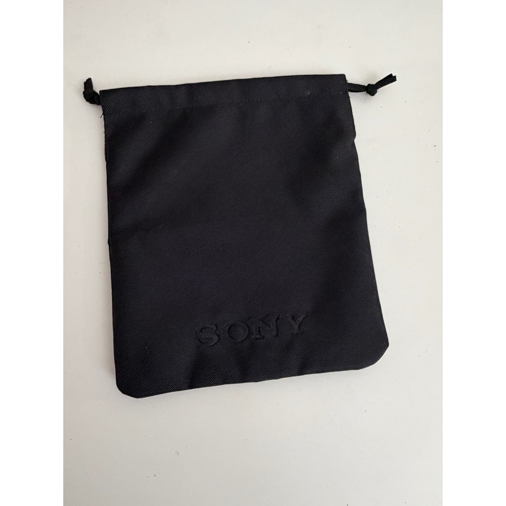 Sony Black Canvas Drawstring Pouch Storage Bag for Headphones Cables 8.5x7 Inch